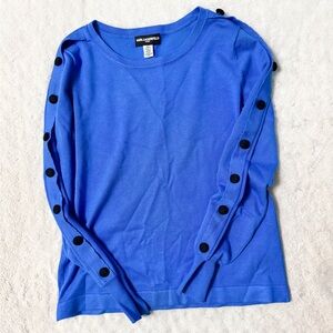 NWOT- KARL LAGERFELD Blue Button Sleeve Sweater
